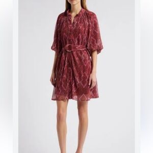 Ciebon Aniston Metallic Belted Plissé Shirt dress XL